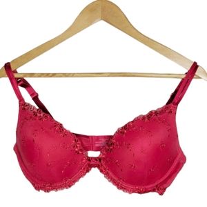 Ambrielle Bra Red Lace/Mesh Overlay Size 36D